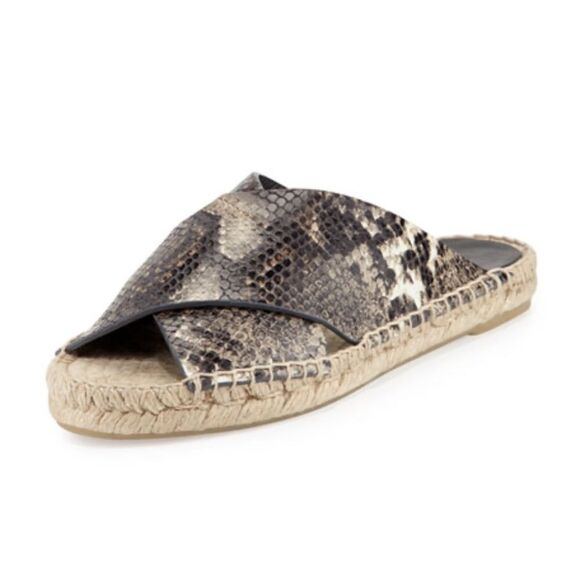 VINCE Castel Size 8 Leather Snake Print Crisscross Flat Espadrille Sandals Slide - Picture 12 of 14